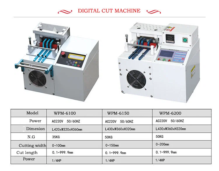 Digit cutting machine is suitable for heat heat-shrinkable tubing, teflon tube ,fiberglass pipe ,PVC pipe, PE pipe, Silicone tube, oil proof tube, PET tube, Fluorine plastic pipe, Erosion-resistant pipe, Yellow green tube, Floral tube, Thick wall sheathed, Double-wall corrugate pipe, Mark tube, Electrolytic capacitor PVC set, PVC plastic strip, Flat cable, Ribbon, Plastic hose, Insulating paper, Copper foil, Copper sheet, Double faced adhesive tape, PE bag film, leather, Non-woven fabric, Acetate cloth, Rubber blanket, cotton yarn belt, Seat belt, Elastic cord, Color bars, magic tape, package crawler, polybag, Battery separator,Nickel, diffusion sheet, Reflect sheet, Conductive fabric, Tongue foam, PET, VELCRO, Zipper,Etc. ribbon pattern or hose pattern.