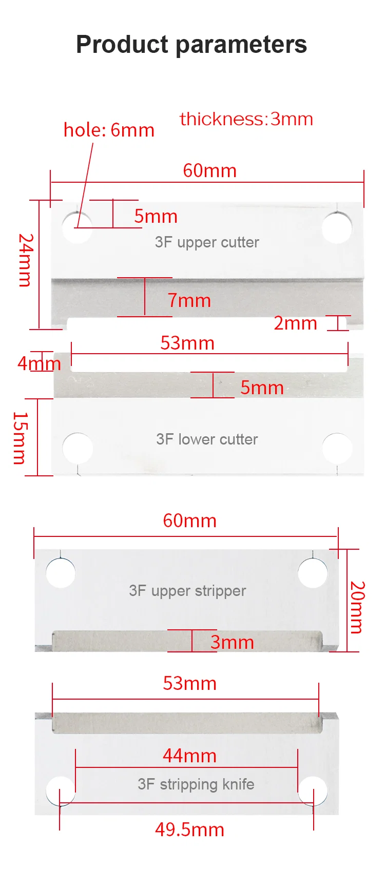 Wire stripper blade, vertical electric skinning blade, 3F core wire cutter blade, pneumatic skinning machine blade 